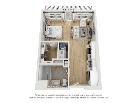 Floor plan for studio, 1 bath, 503 sqft